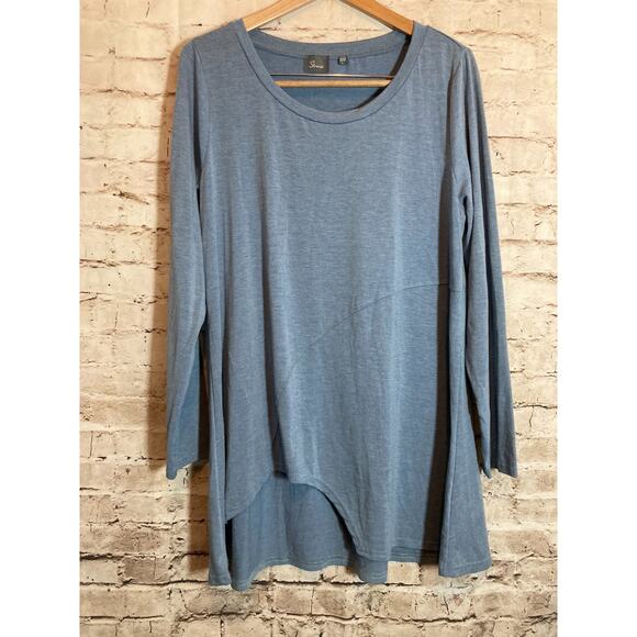 Strazzi Tunic Top Womens Large Slate Blue Asymmetric Hem Artsy Lagenlook Stretch - Picture 1 of 13